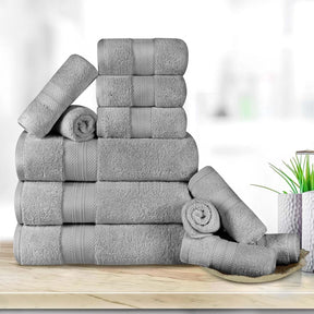 Superior Premium Turkish Cotton Assorted 12-Piece Towel Set -  Grey