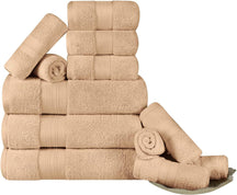 Superior Premium Turkish Cotton Assorted 12-Piece Towel Set - Hazelnut