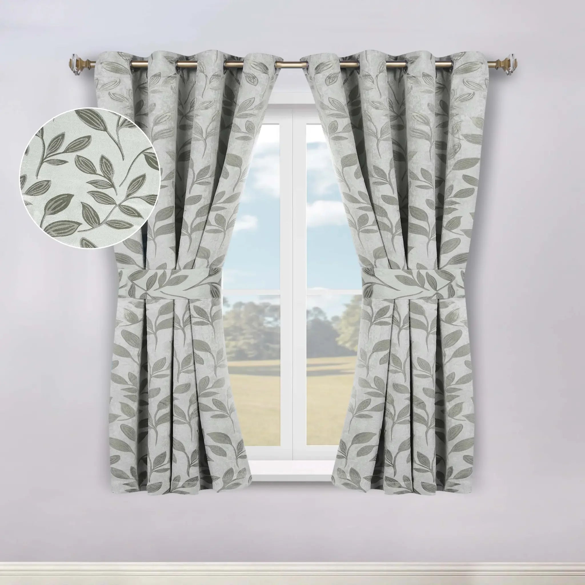 Blackout Window Curtains Leaves Pattern Room Darkening Set of 2