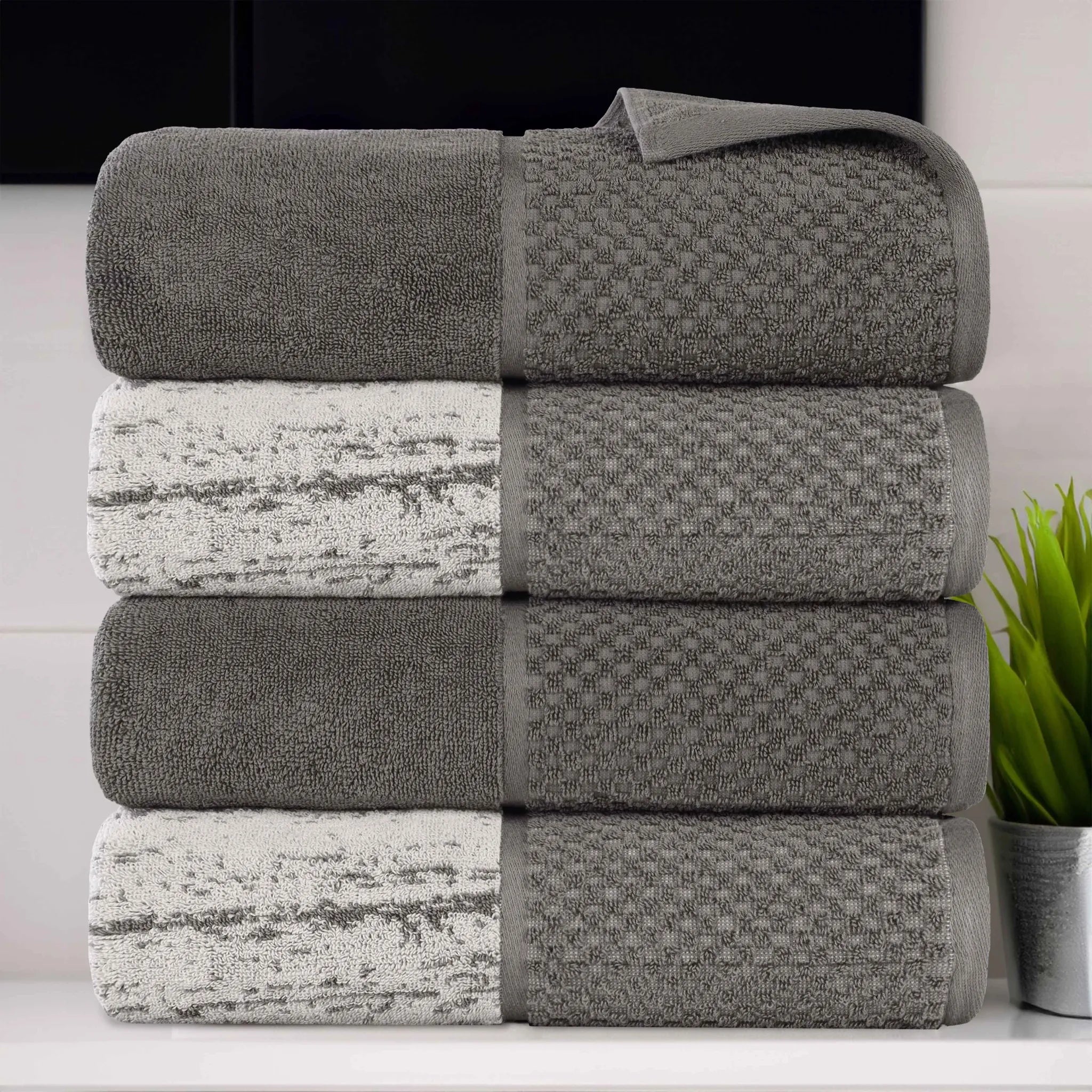 Lodi Cotton 4-Piece Bath Towel Set – Absorbent Mid-Weight Solids & Patterns