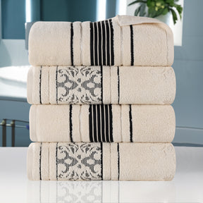 Sadie Zero Twist Cotton Floral Solid and Jacquard Bath Towel - Ivory