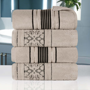 Sadie Zero Twist Cotton Floral Solid and Jacquard Bath Towel - Stone