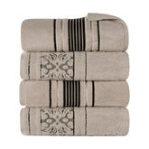 Sadie Zero Twist Cotton Floral Solid and Jacquard Bath Towel - Stone