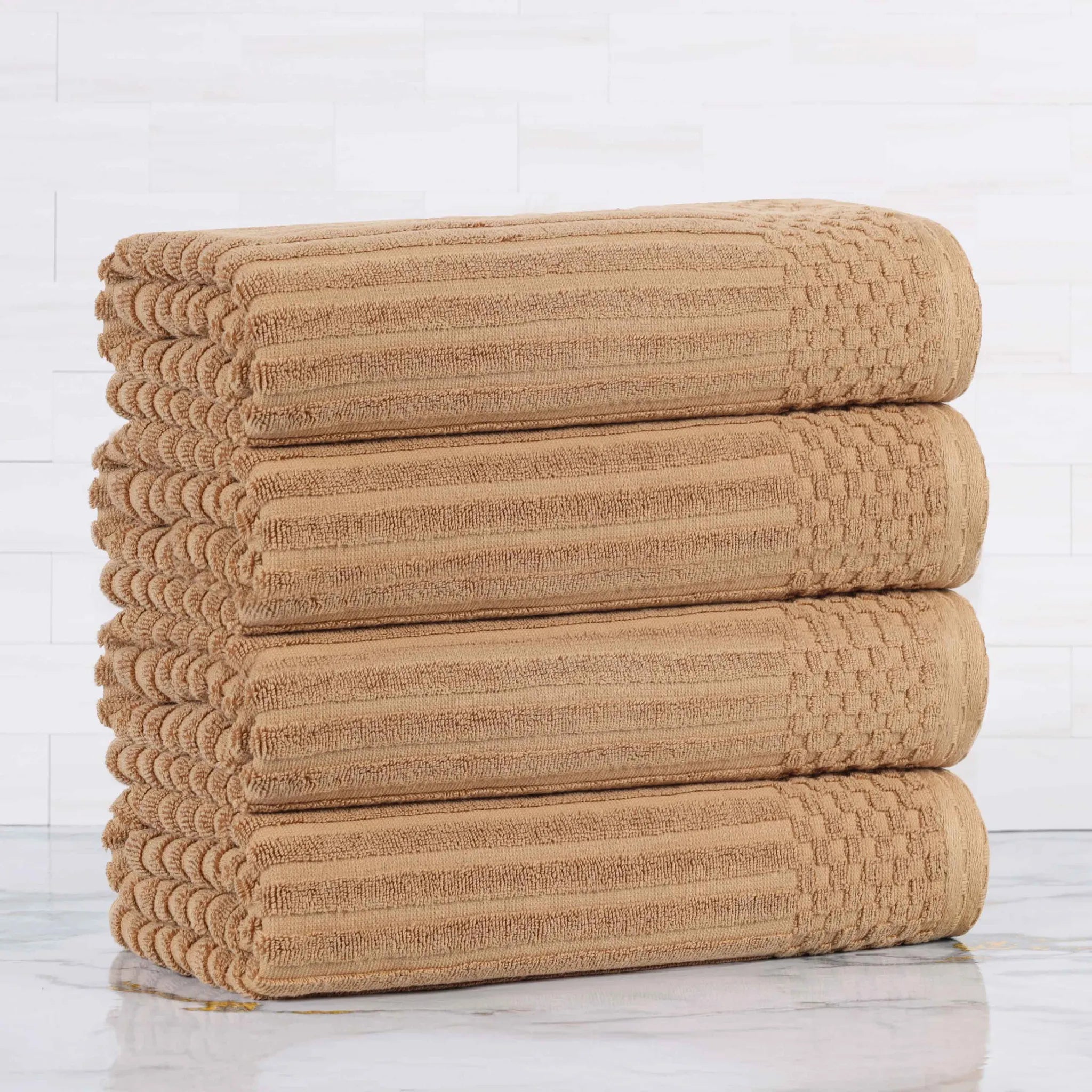Ribbed Cotton Absorbent Bath Towel Set of 4 - Bath Towel by Superior Brand
