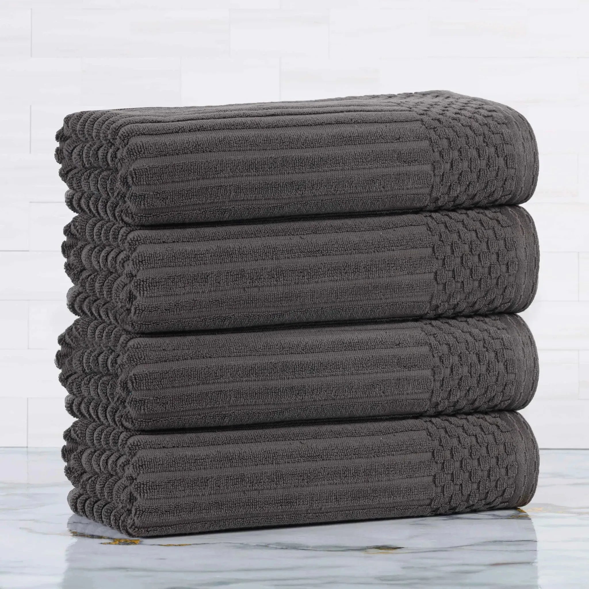 Ribbed Cotton Absorbent Bath Towel Set of 4 - Bath Towel by Superior Brand