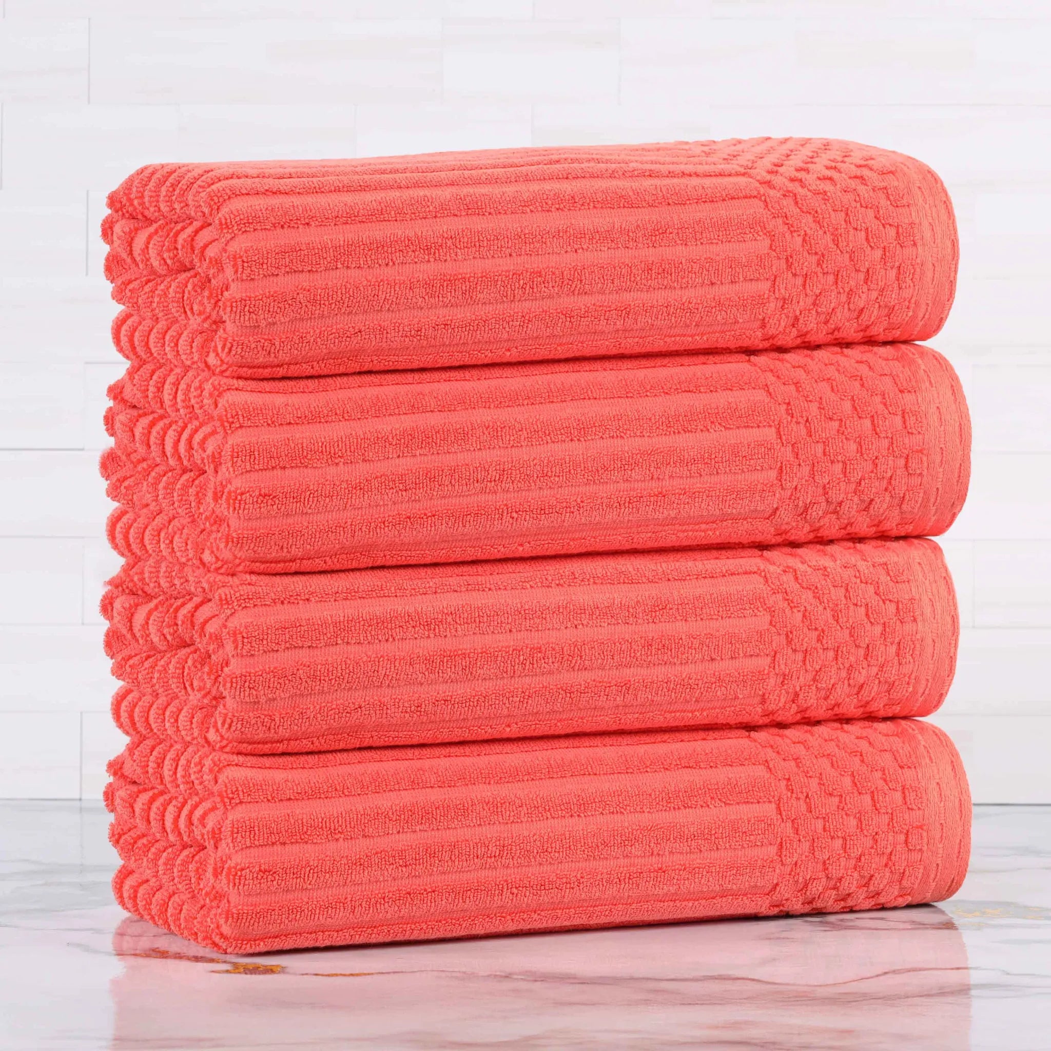 Ribbed Cotton Absorbent Bath Towel Set of 4 - Bath Towel by Superior Brand