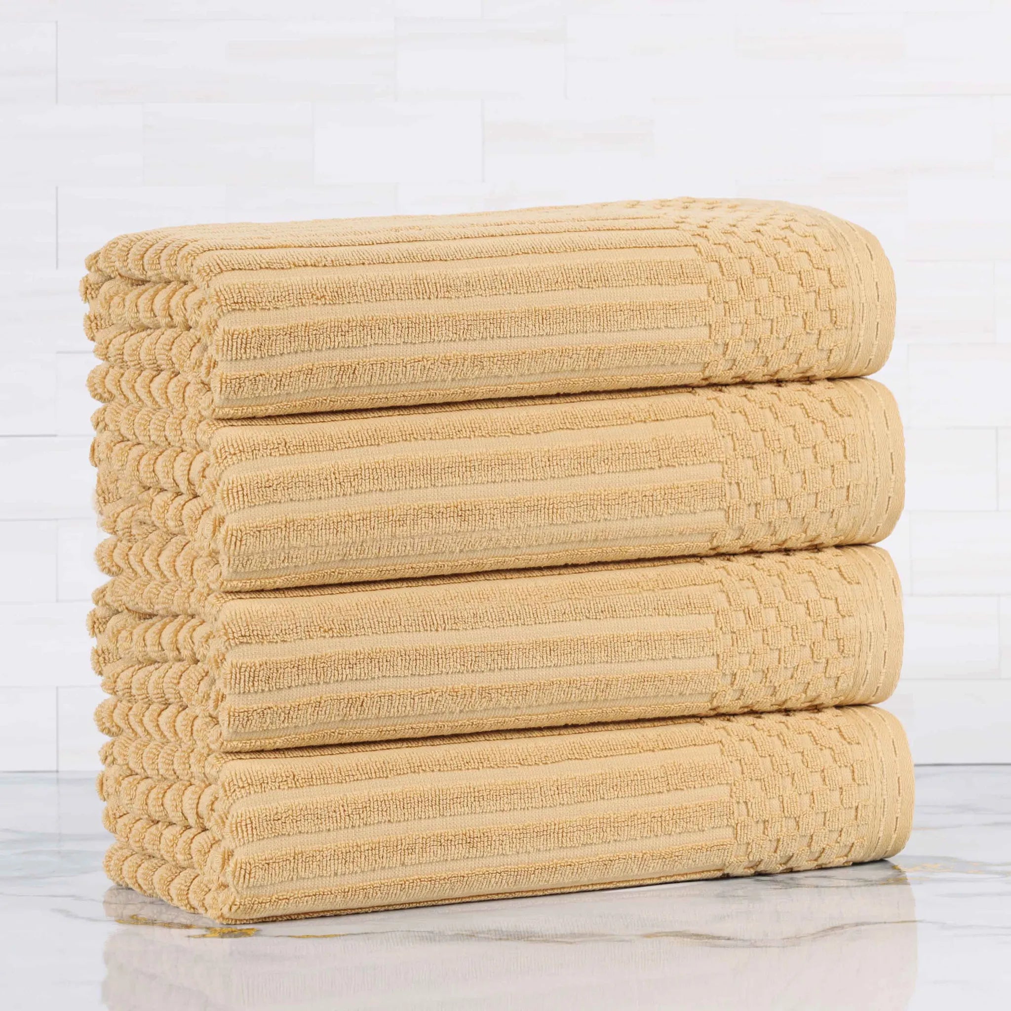 Ribbed Cotton Absorbent Bath Towel Set of 4 - Bath Towel by Superior Brand