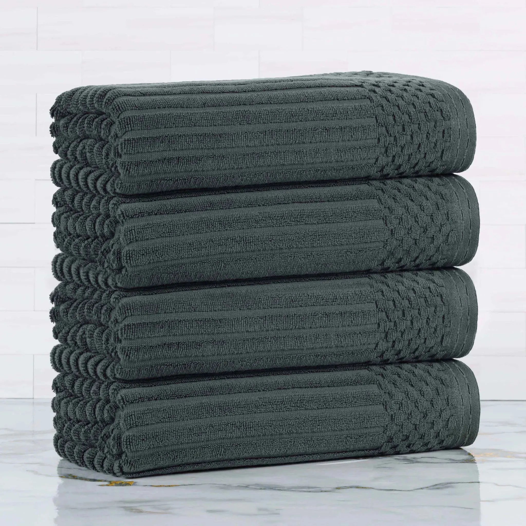 Ribbed Cotton Absorbent Bath Towel Set of 4 - Bath Towel by Superior Brand