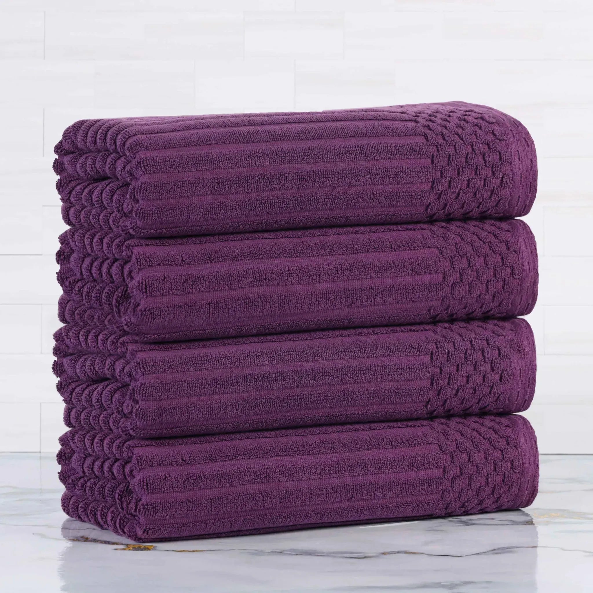 Soho Ribbed Cotton Absorbent Bath Towel Set of 4 - Bath Towel by Superior Brand