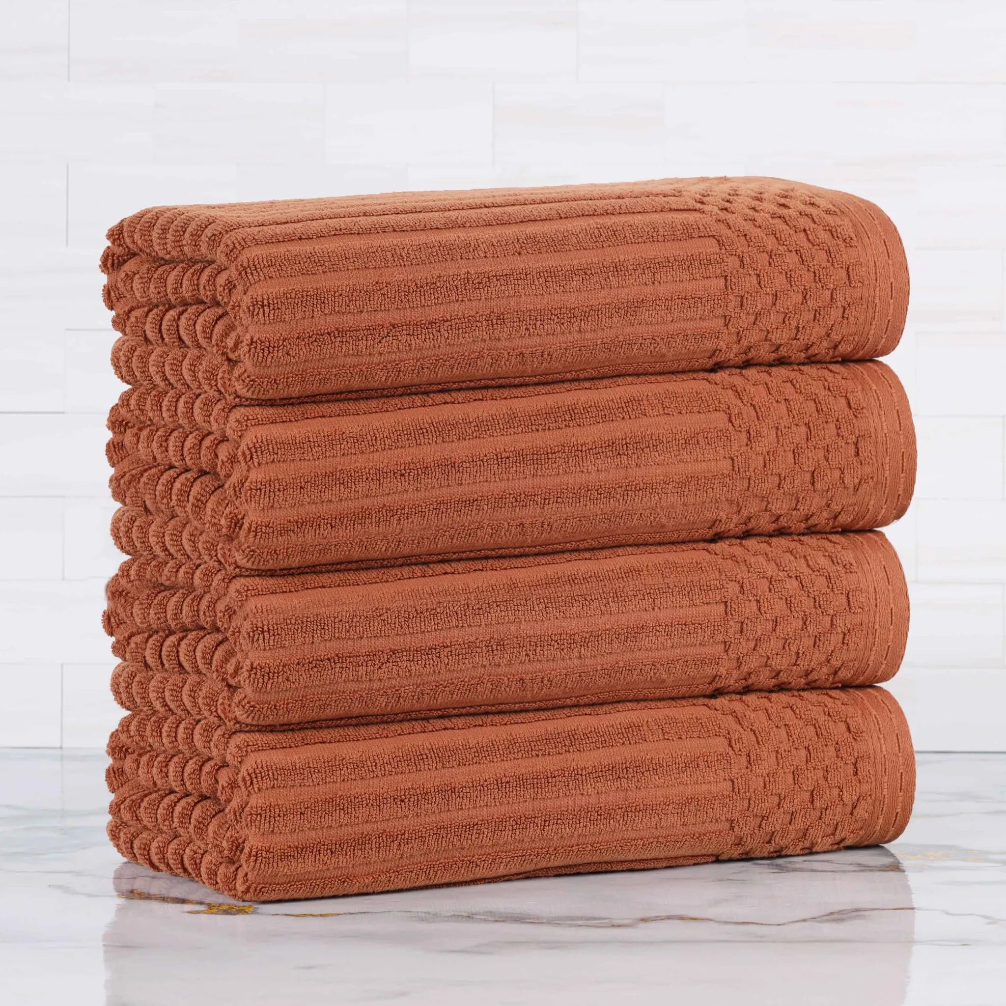 Ribbed Cotton Absorbent Bath Towel Set of 4 - Bath Towel by Superior Brand