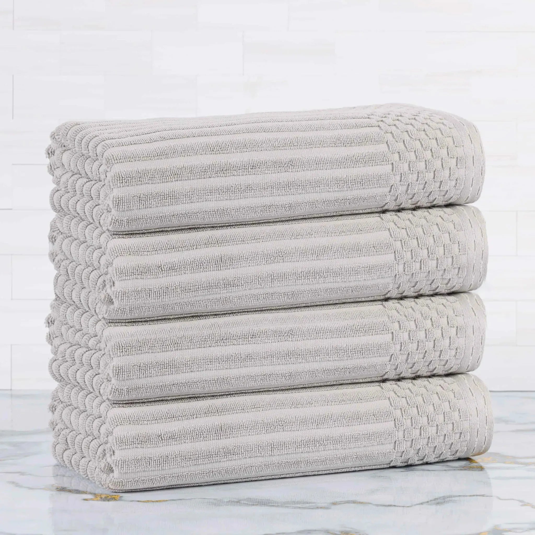 Ribbed Cotton Absorbent Bath Towel Set of 4 - Bath Towel by Superior Brand