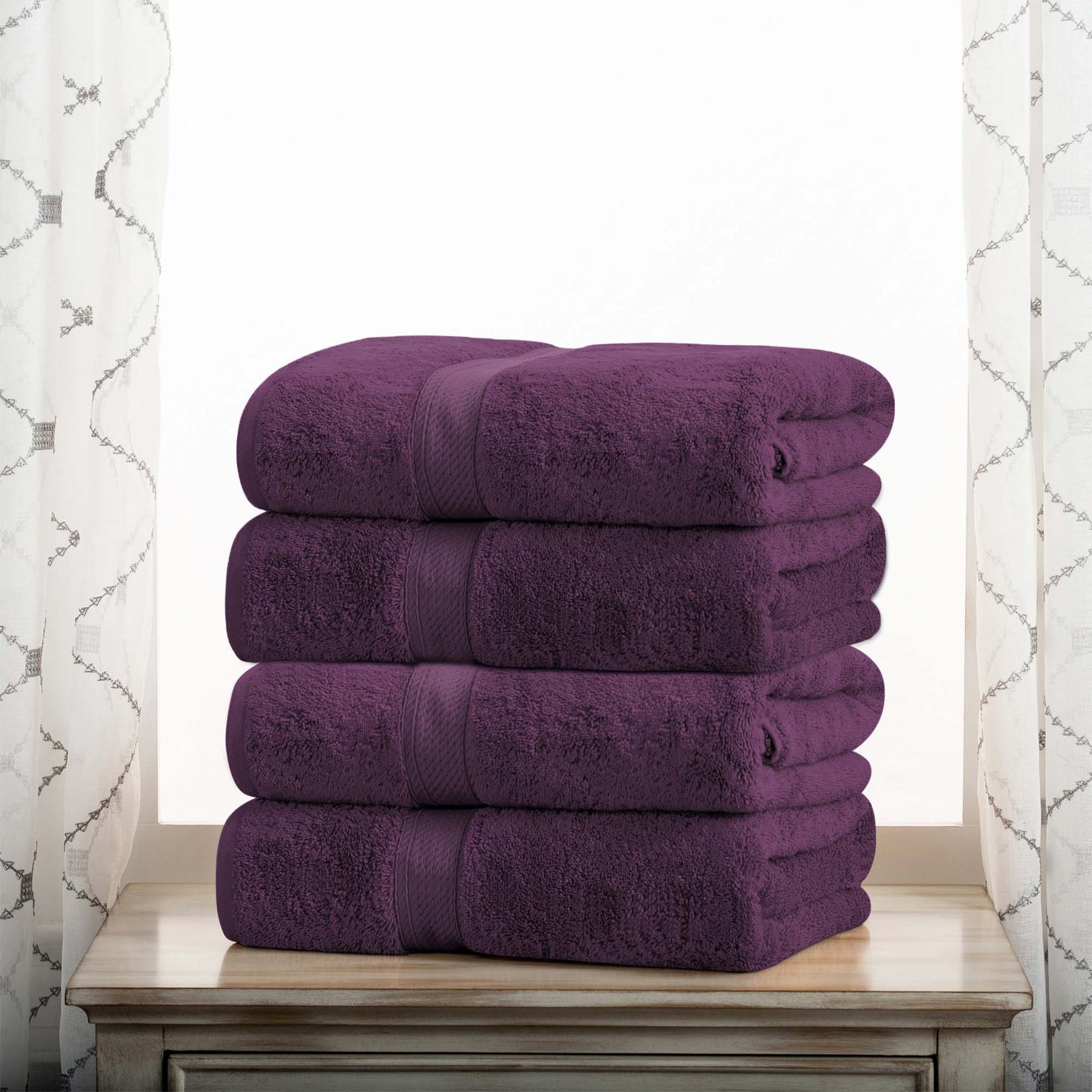 Superior Egyptian Cotton Plush Heavyweight Absorbent Luxury Soft Bath Towel  - Plum