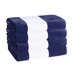 Superior Cabana Stripe Oversized Cotton Beach Towel Set Of 2,4,6 - Blue