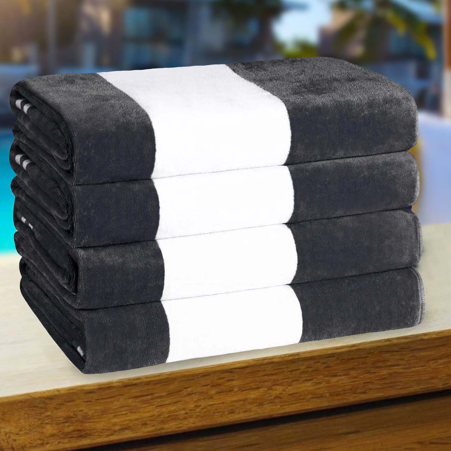Superior Cabana Stripe Oversized Cotton Beach Towel Set Of 2,4,6 - Charcoal