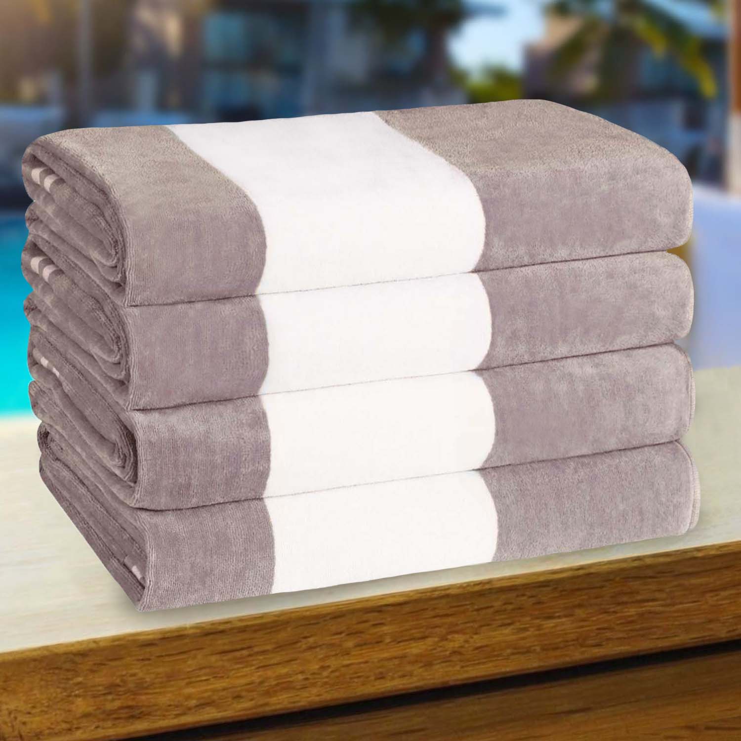 Superior Cabana Stripe Oversized Cotton Beach Towel Set Of 2,4,6 - Light Grey