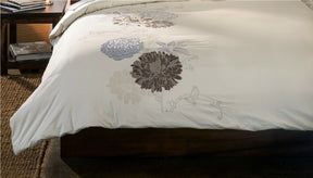 100% Cotton 200 Thread Count Embroidered Floral Luxury 3 Piece Duvet Cover Set - Beige