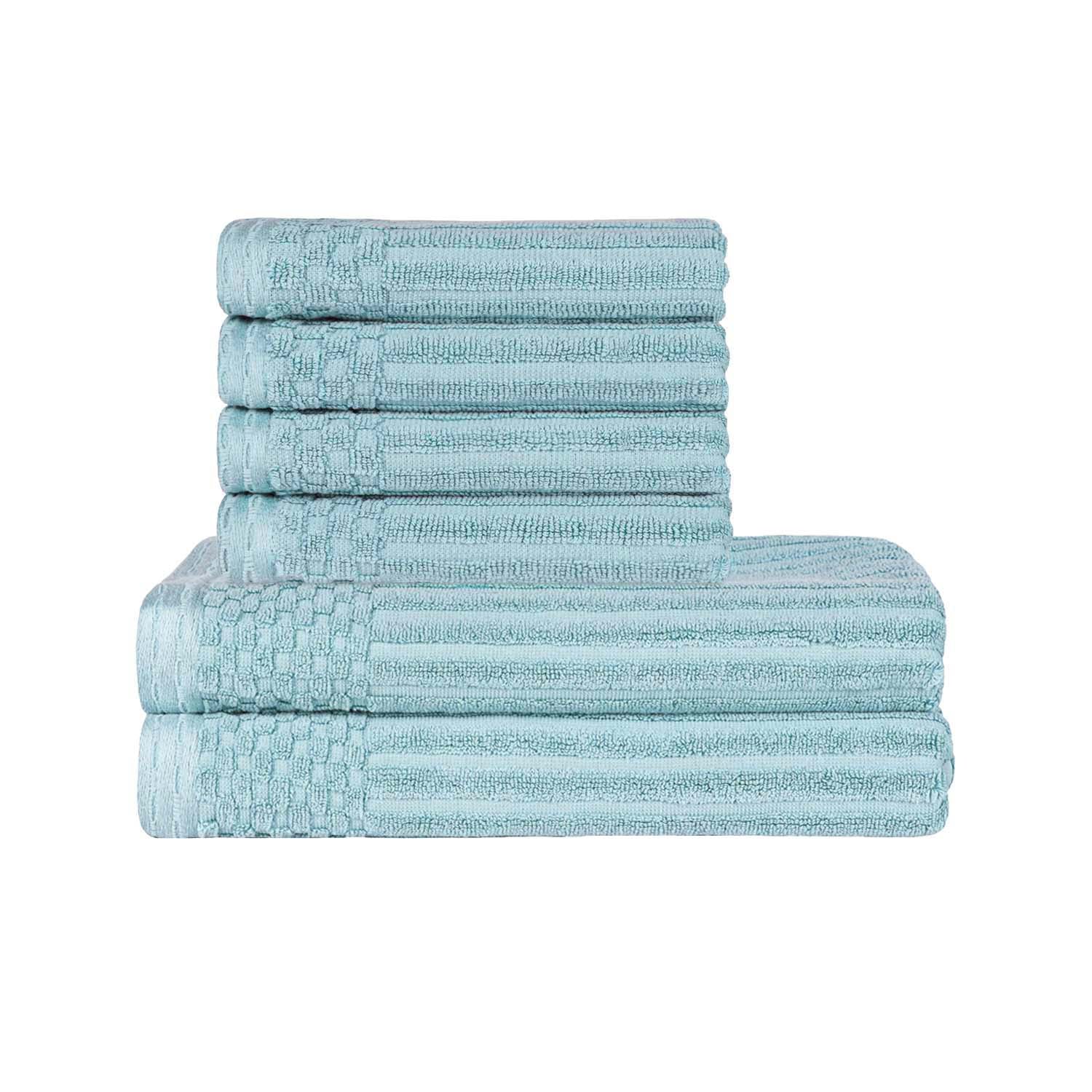 Superior Soho Ribbed Textured Cotton Ultra-Absorbent Hand and Bath Towel Set - Slate Blue