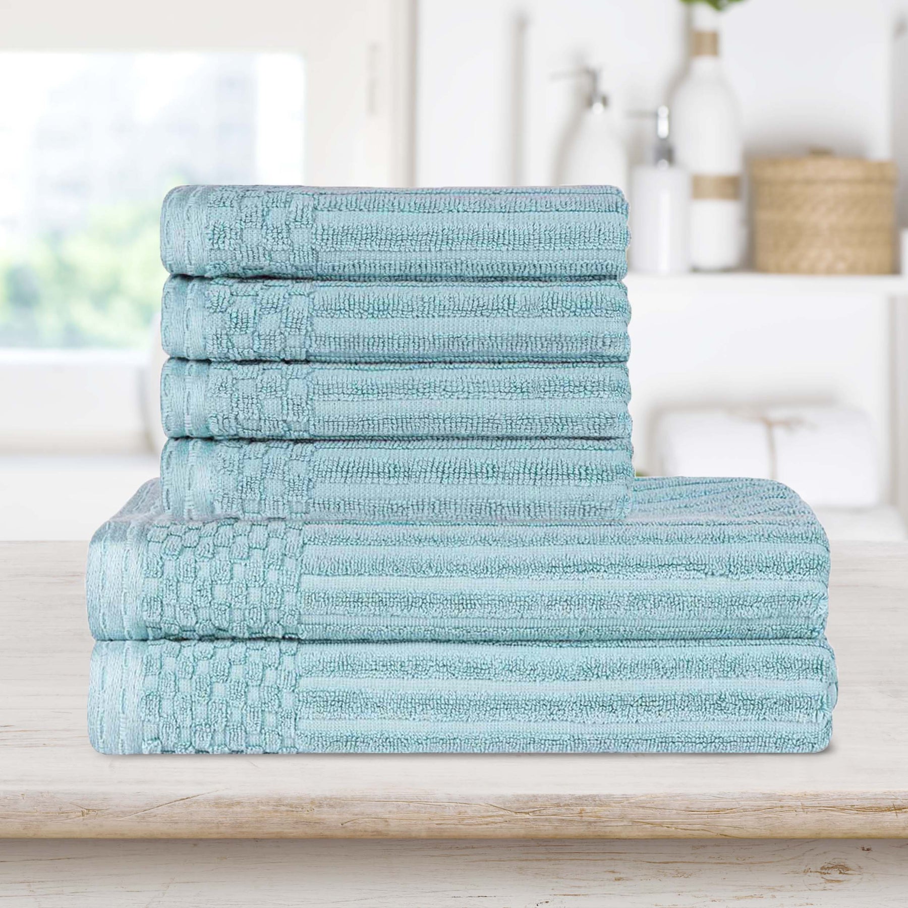 Superior Soho Ribbed Textured Cotton Ultra-Absorbent Hand and Bath Towel Set