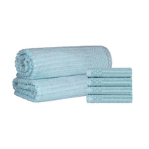 Superior Soho Ribbed Textured Cotton Ultra-Absorbent Hand Towel and Bath Sheet Set - Slate Blue
