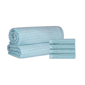 Superior Soho Ribbed Textured Cotton Ultra-Absorbent Hand Towel and Bath Sheet Set - Slate Blue