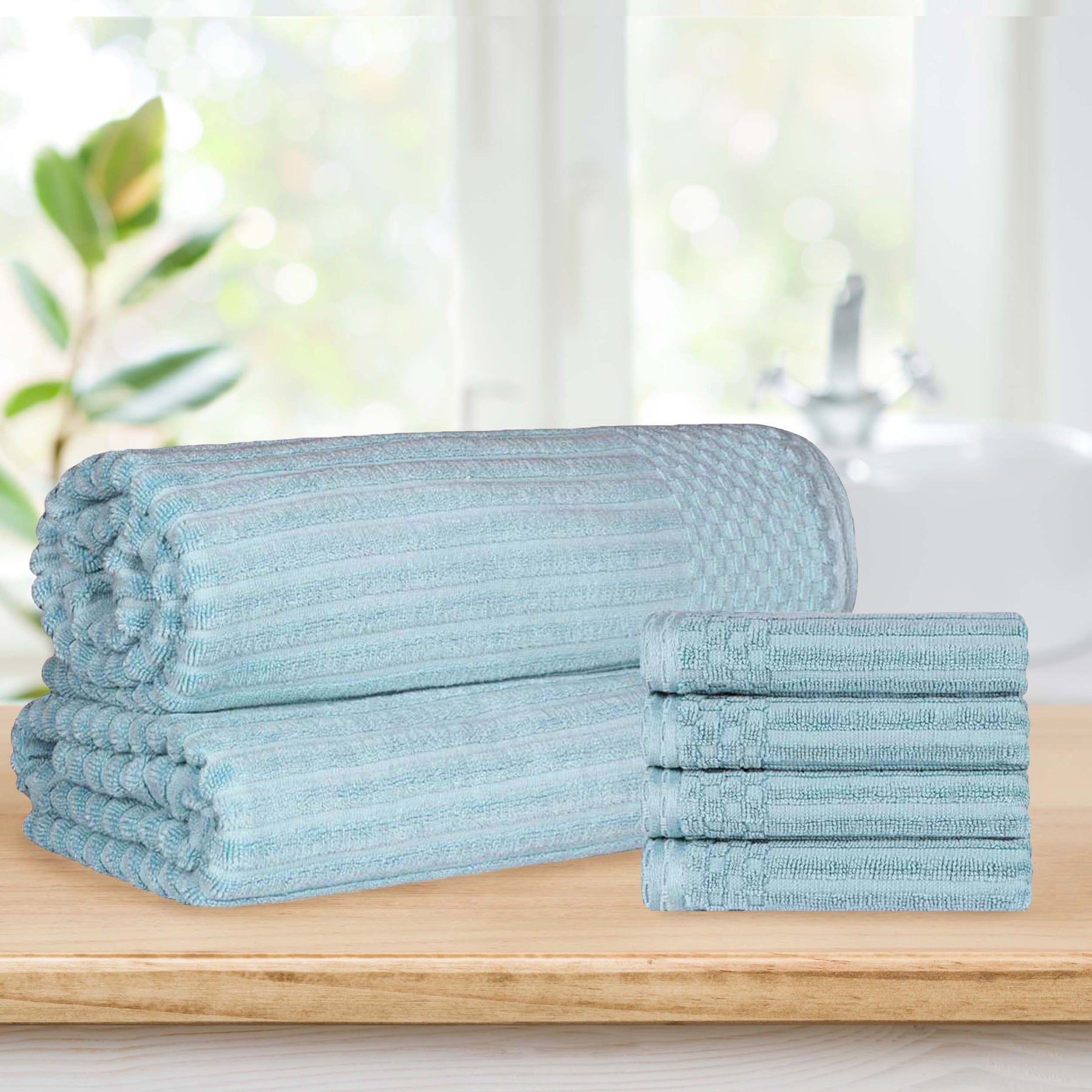 Superior Soho Ribbed Textured Cotton Ultra-Absorbent Hand Towel and Bath Sheet Set - Slate Blue