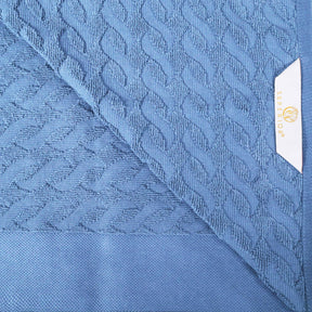Premium Turkish Cotton Jacquard Herringbone and Solid 12-Piece Face Towel/ Washcloth Set - Pacific Blue