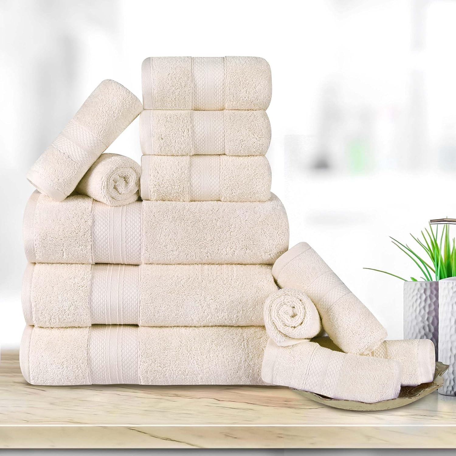 Superior Premium Turkish Cotton Assorted 12-Piece Towel Set -  Ivory