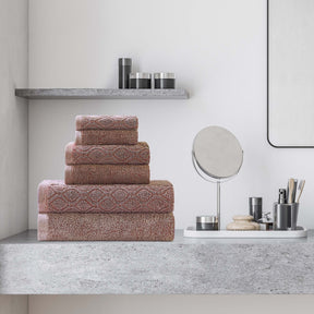 Denim Wash Jacquard 6-Piece Cotton Bath Towel Set - Fig