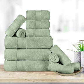 Superior Premium Turkish Cotton Assorted 12-Piece Towel Set -  Olive green