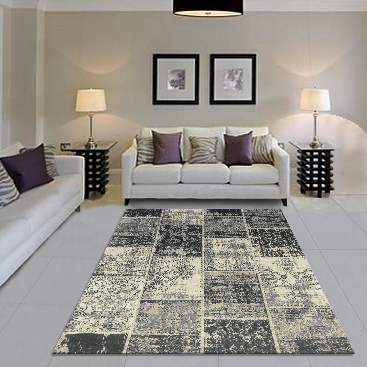 Superior Brighton Oriental Contemporary Distressed Cotton-Blended Area Rug - Black