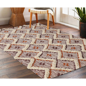 Superior Indoor Area Rug Collection Geometric Design with Cotton-Latex Backing - Apricot-Brick-Red