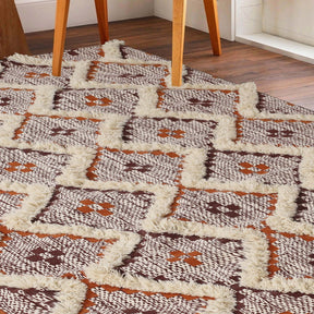 Superior Indoor Area Rug Collection Geometric Design with Cotton-Latex Backing -  Apricot- Brick Red