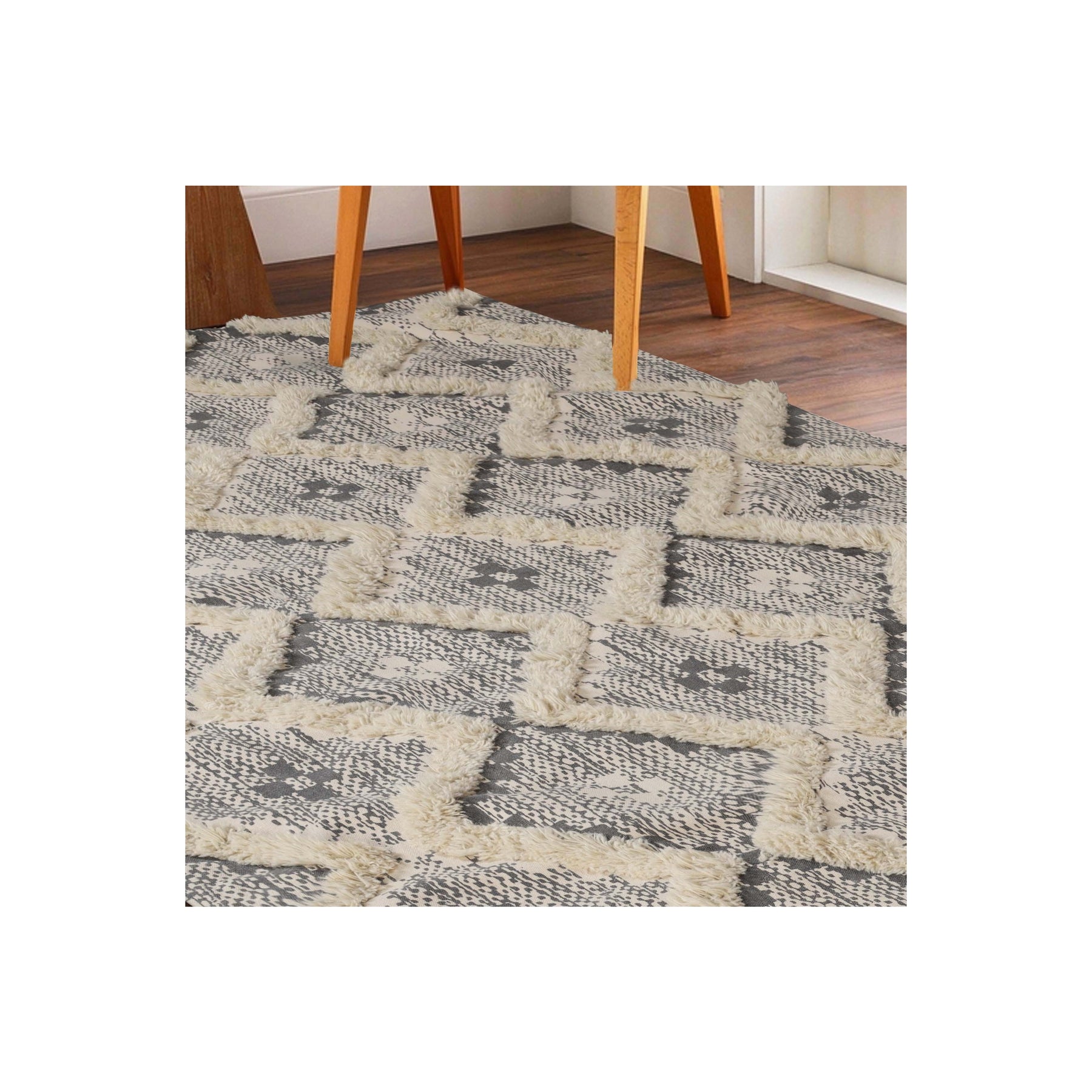 Superior Indoor Area Rug Collection Geometric Design with Cotton-Latex Backing -  Dove-Grey