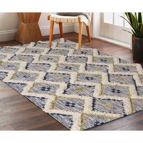 Superior Indoor Area Rug Collection Geometric Design with Cotton-Latex Backing - Gold-Navy Blue