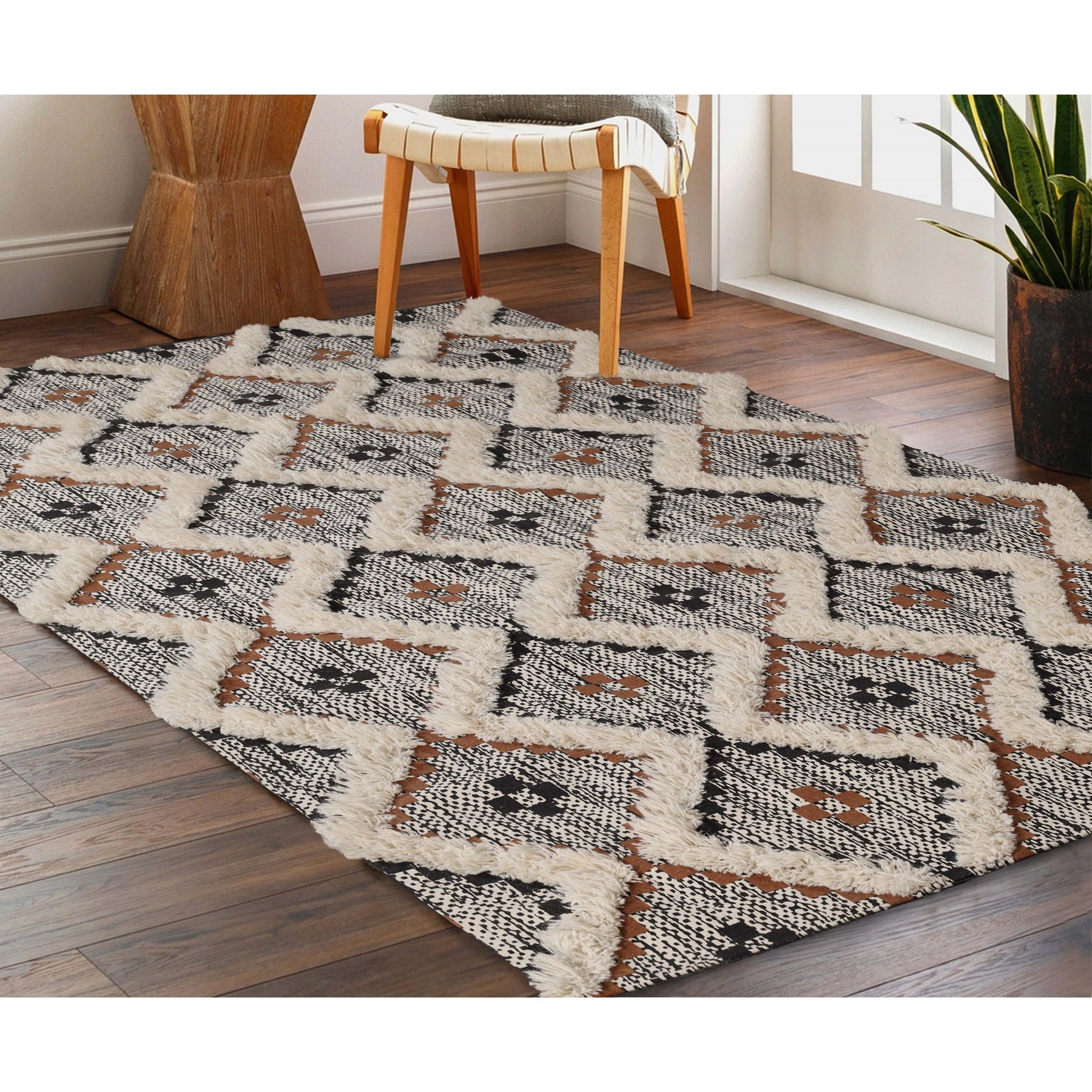 Superior Indoor Area Rug Collection Geometric Design with Cotton-Latex Backing - Rust-Black