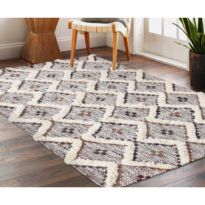 Superior Indoor Area Rug Collection Geometric Design with Cotton-Latex Backing - Tan-Chocolate