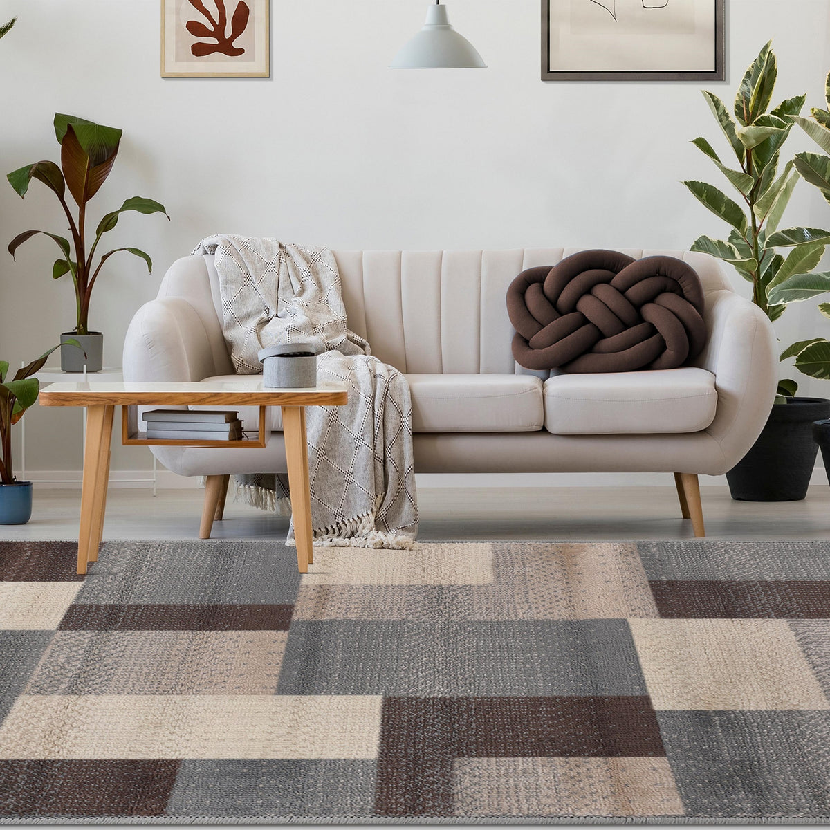 Clifton Geometric Color Block Plush Indoor Area Rug or Runner Rug - Grey