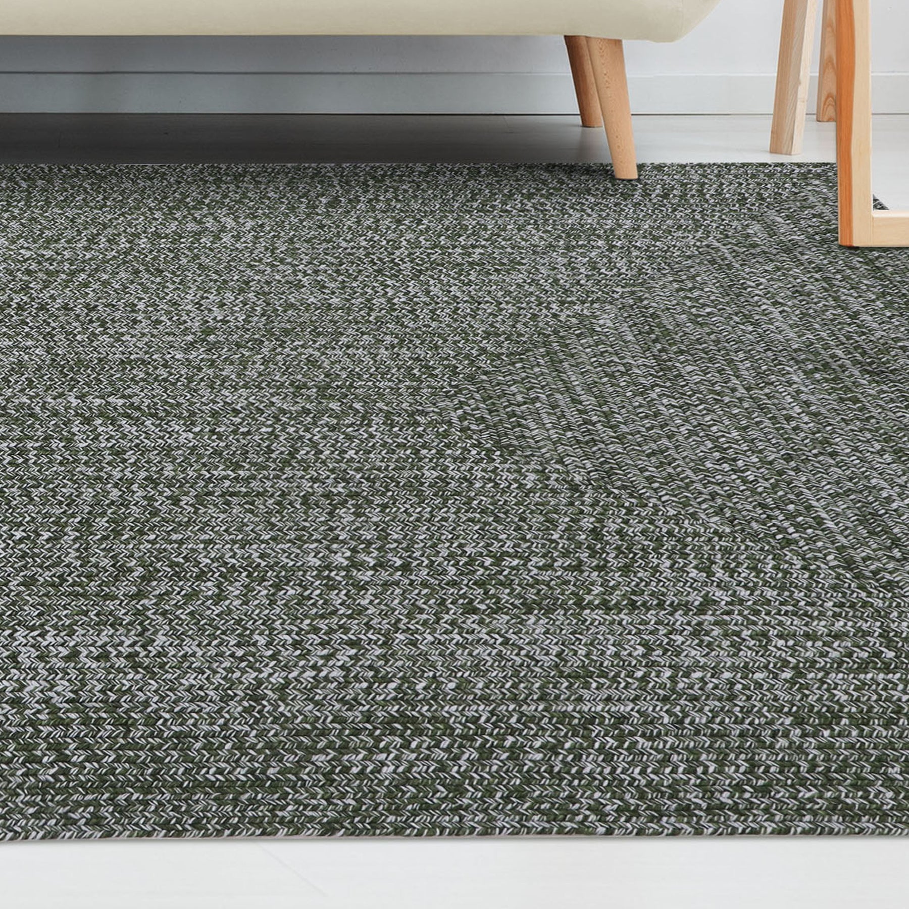 Superior Bohemian Multi-Toned Braided Patterned Indoor Outdoor Area Rug - Green-White