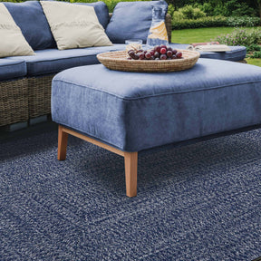 Superior Bohemian Multi-Toned Braided Patterned Indoor Outdoor Area Rug -  Denim Blue-White