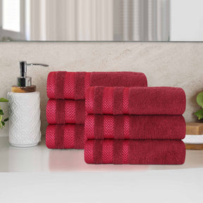 Zero Twist Cotton Dobby Border Plush Absorbent Hand Towel -Cranberry