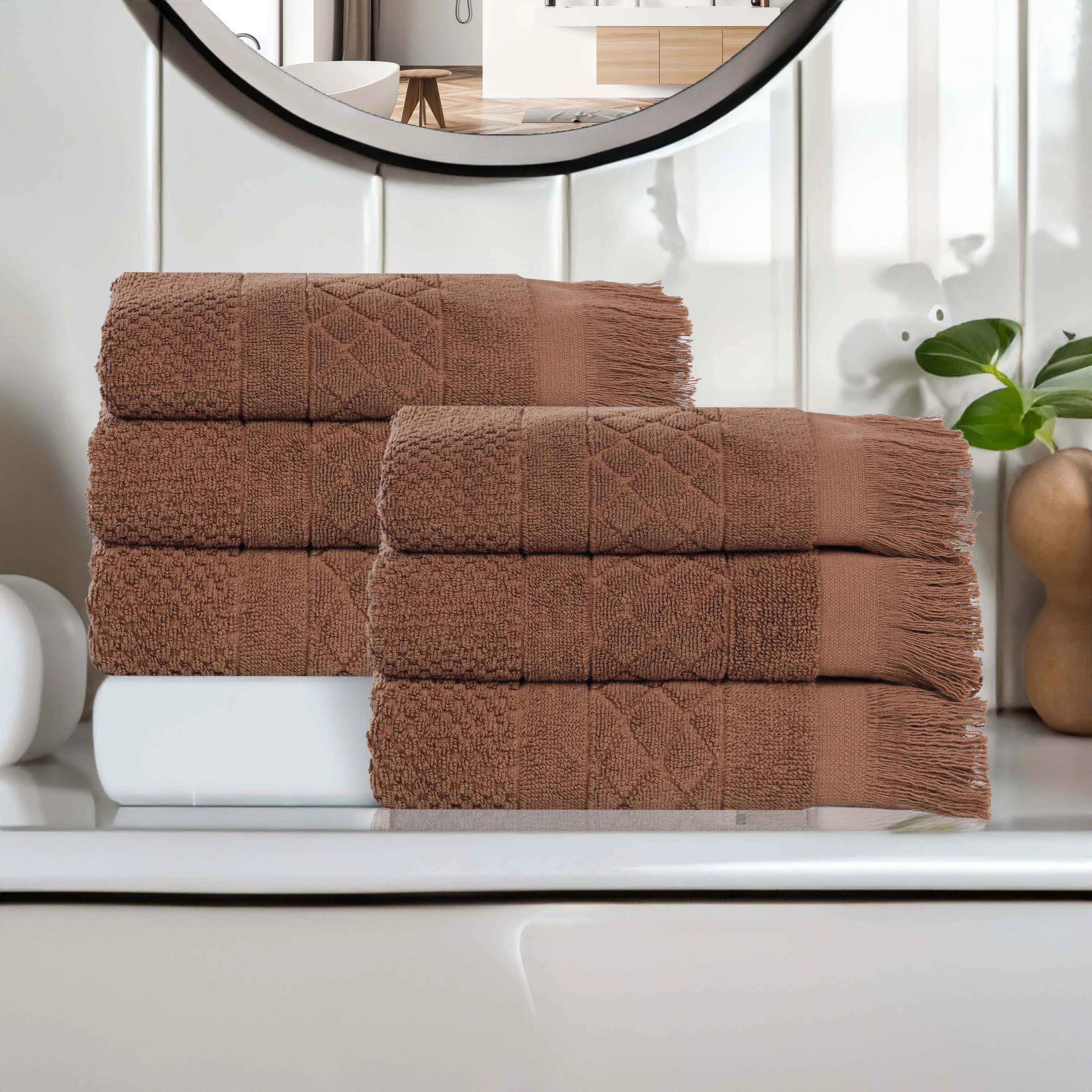 Rolla Cotton Geometric Jacquard Plush Absorbent Hand Towel Set of 6 - Hand Towel by Superior Brand