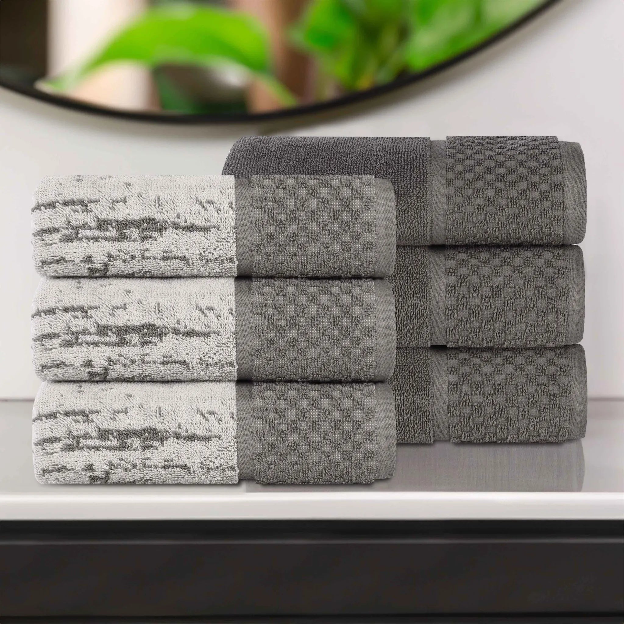 Lodi Cotton 6-Piece Hand Towel Set – Mid-Weight Bathroom or Kitchen Solids & Patterns