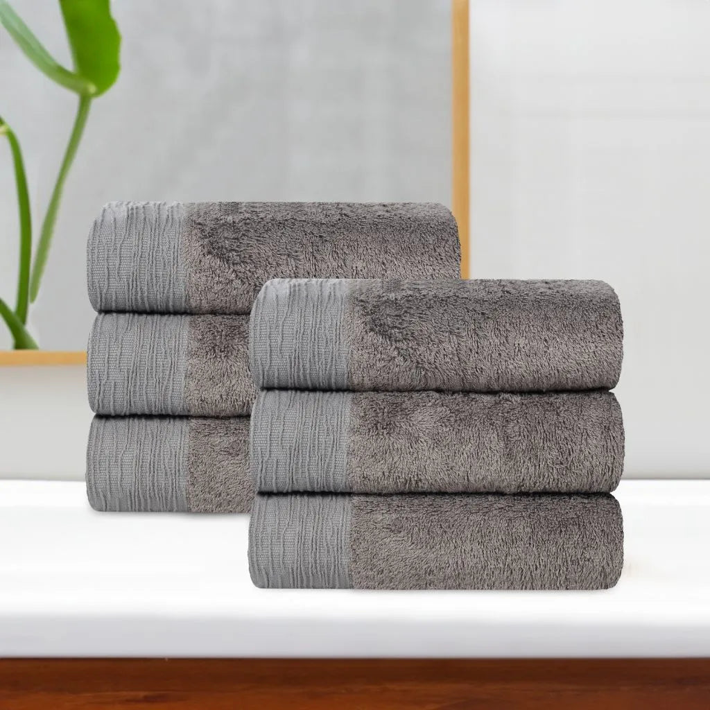 Rayon from Bamboo Eco-Friendly Fluffy Solid Hand Towel Set of 6 - Hand Towel by Superior Brand