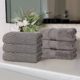 Chevron Zero Twist Solid and Jacquard Soft Cotton Hand Towel Set of 6