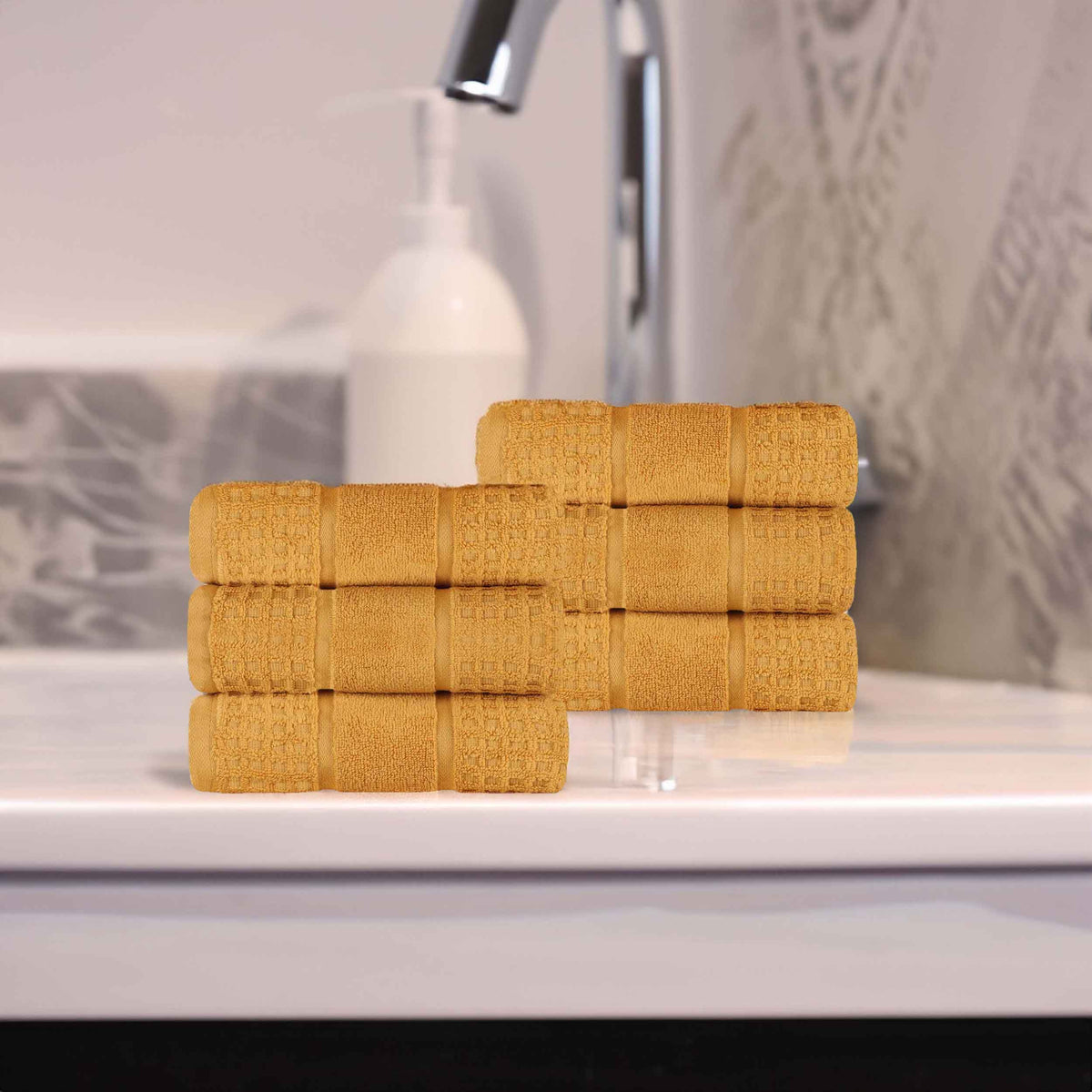 Zero Twist Cotton Waffle Honeycomb Plush Soft Absorbent Hand Towel Set of 6