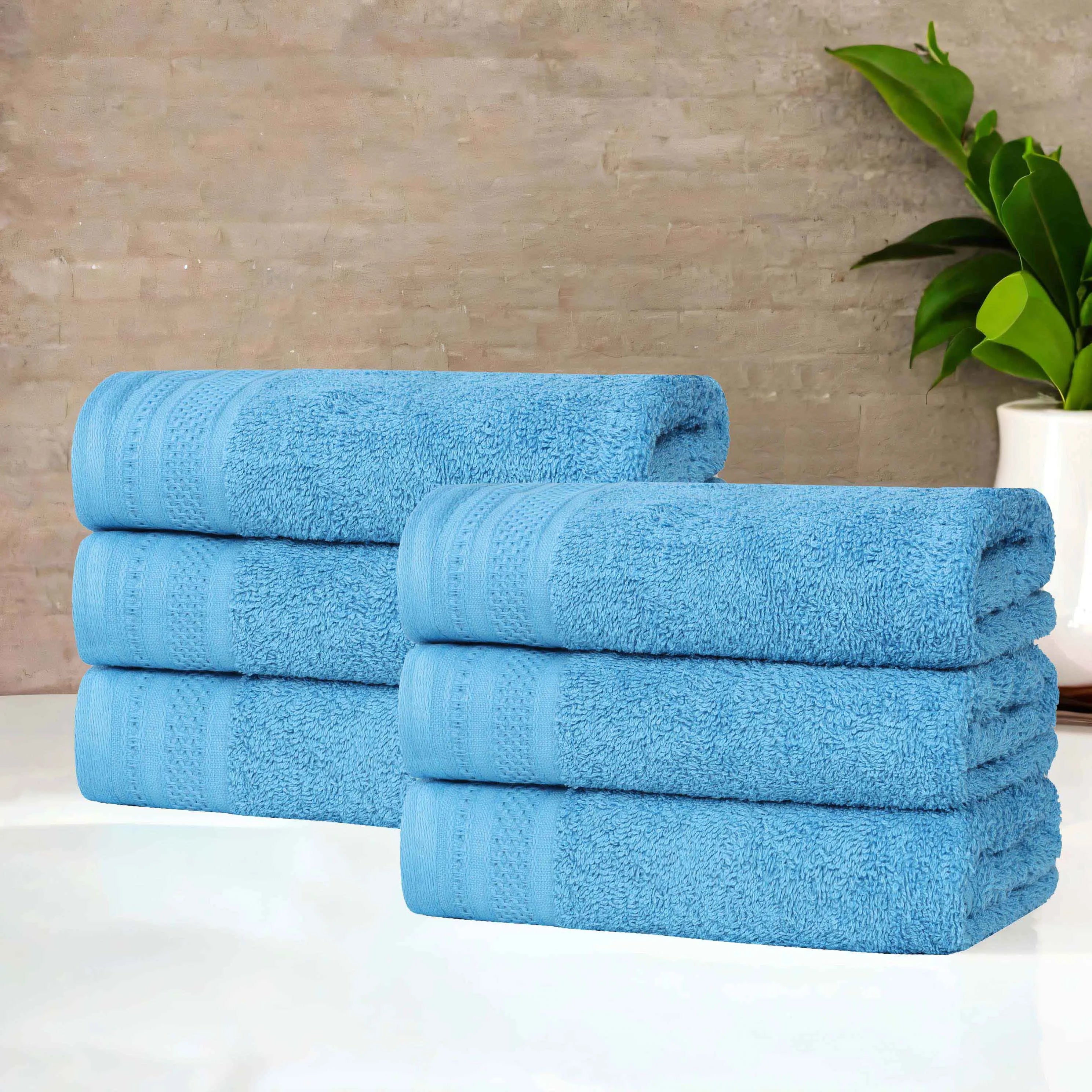 Honeycomb Textured Waffle Border Cotton Hand Towels, Set of 6 - Hand Towel by Superior Brand