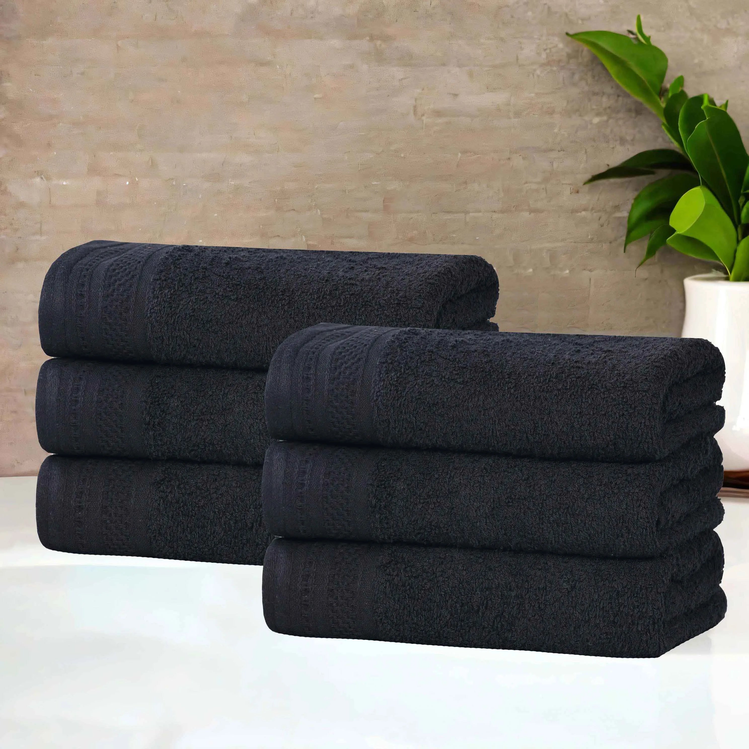 Honeycomb Textured Waffle Border Cotton Hand Towels, Set of 6 - Hand Towel by Superior Brand