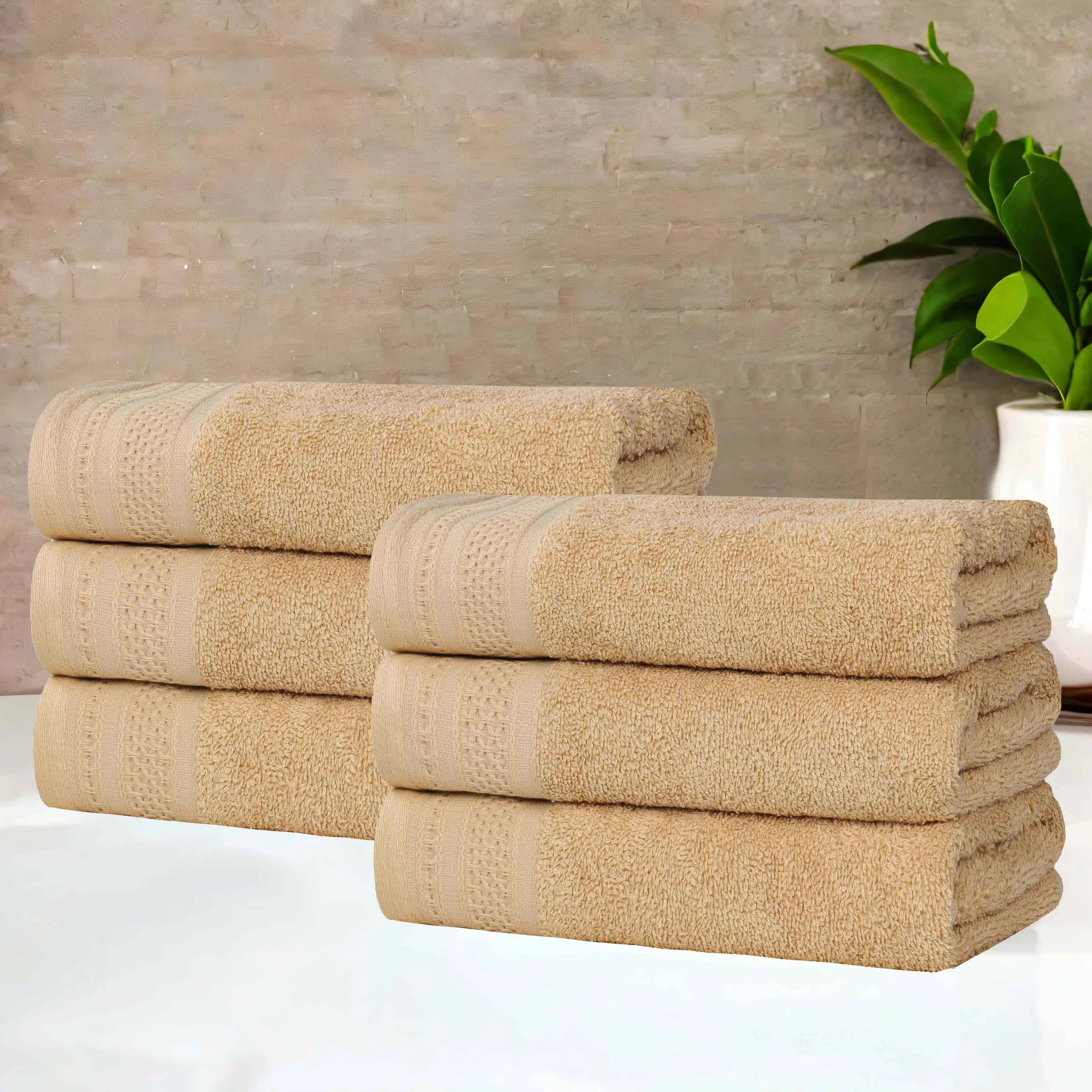 Honeycomb Textured Waffle Border Cotton Hand Towels, Set of 6 - Hand Towel by Superior Brand