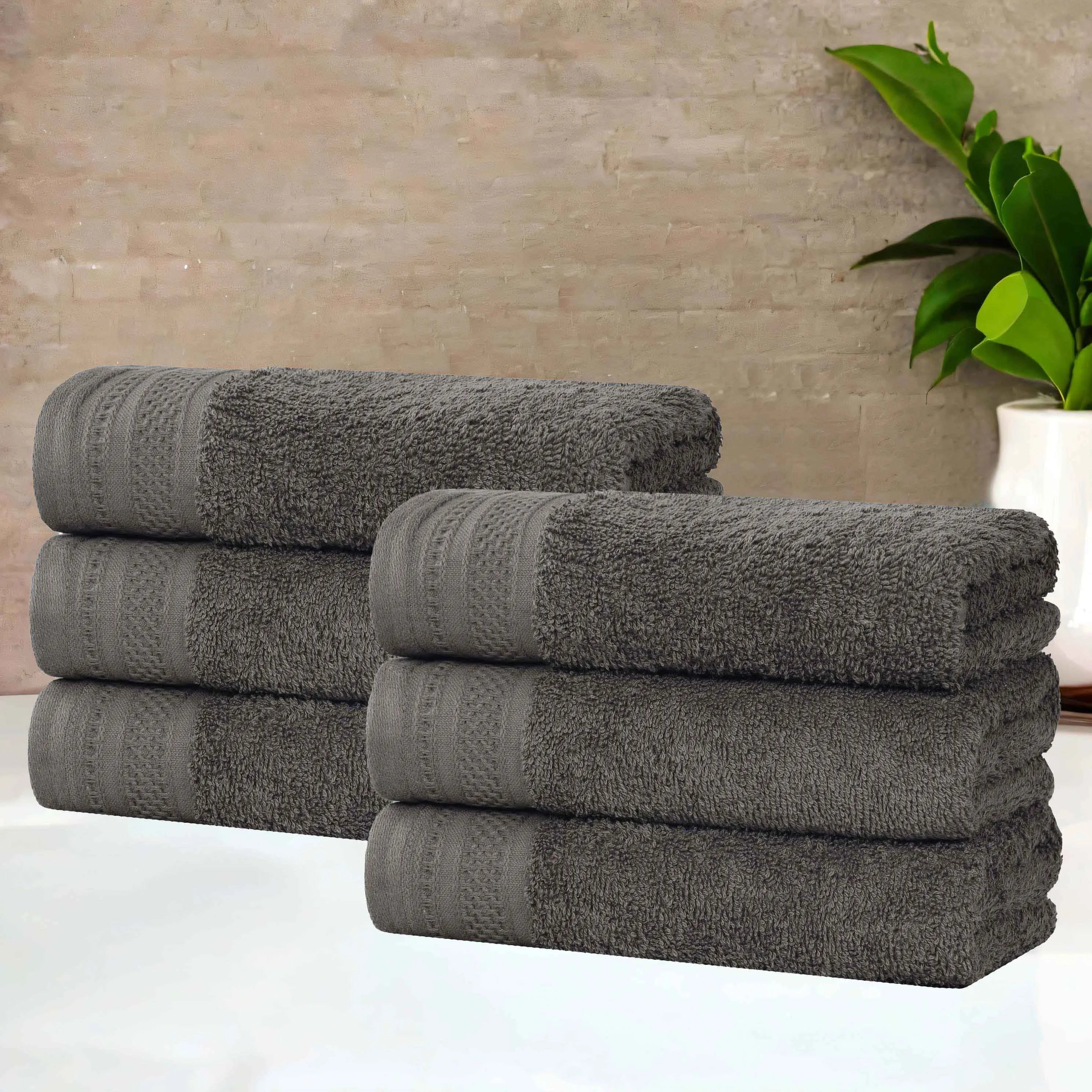 Honeycomb Textured Waffle Border Cotton Hand Towels, Set of 6 - Hand Towel by Superior Brand