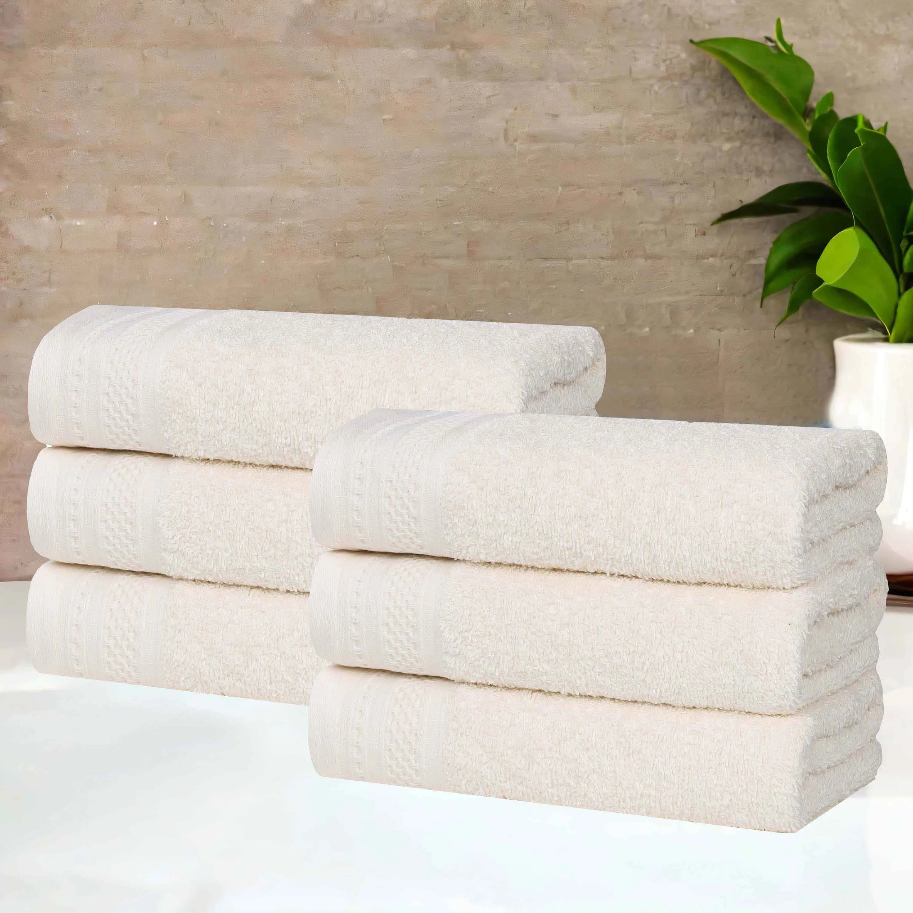 Honeycomb Textured Waffle Border Cotton Hand Towels, Set of 6 - Hand Towel by Superior Brand